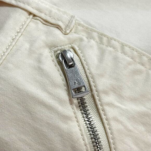 LAUREN RALPH LAUREN Ivory Ankle Zip Cropped Pants Slim Fit Mid Rise Biker - Picture 6 of 11